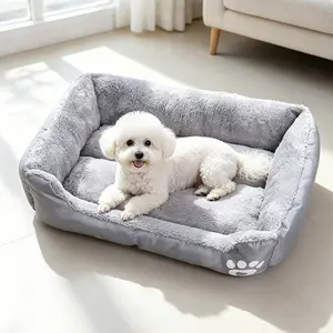 Square Dog Bed Mattress Washable Kennel, Soft Plush Faux Fur Rectangle Sleeping Pet Bed for Small Medium Large Dogs Cats Puppy Pets, with Anti-Slip Waterproof Bottom (Grey)