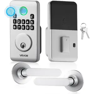 VEVOR Fingerprint Door Lock Set, Electronic Biometric Deadbolt Keyless Entry Door Lock with Handle, Pioneering Easy-Grip Design, Auto Locking, One-Time Code, Anti-Peeking Password, for Home, SilverVEVOR Super Brand Day