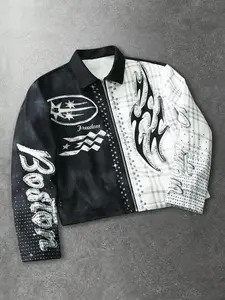 Unisex Colorblock Graphic Jacket, Soft Comfortable Fabric, Warm Fitted Street Style, Long Sleeve H Type, Fall & Winter Fashion