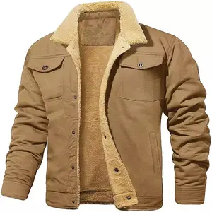 Men's Vintage Western Jacket Warm Fleece Coat Work Cargo Truck Jacket Casual Top
