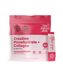 OLD SCHOOL LABS - Creatine Monohydrate for Women - Stick Packs - Unflavored - 5000mg Creatine Monohydrate, 2000mg Collagen & BCAA 2:1:1
