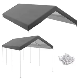 Outsunny 20' x 10' Carport Replacement Top Canopy Cover for Model 84C-207WT or 84C-386V00WT, Waterproof and UV Protected Garage Car Port Cover with Ball Bungee Cords, Dark Gray (Only Cover)