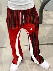 Men's streetwear retro bell bottom, Flared pants, casual sweatpants with Hell Warrior elements, fusion of 'dark style+street style', drawstring waistband+white stripes on sides+tassel decoration on the hem, combining decorative and casual