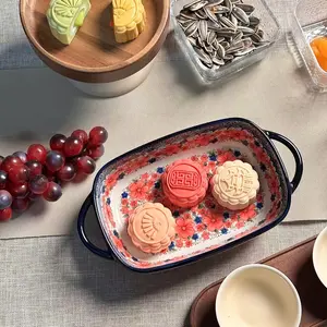 Hand-Painted Floral Ceramic Oven Trays, Easy to Clean, Multi-Purpose Bakeware for Roasting Baking Casseroles, Perfect for Daily Meals & Family Dinners