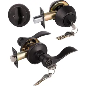 Front/Exterior Door Lever Lockset with Single Cylinder Deadbolt, 1 Pack Keyed Alike Oil Rubbed Bronze Combination Entry Door Handle Set with Deadbolt