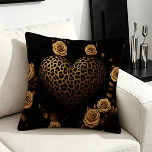 45x45cm 1Pcs Fashion Leopard Print Heart Printed Throw Pillow, Soft Polyester Fabric, Fade Resistant, All Season Universal, Zipper Closure, Suitable for Sofa, Living Room and Bedroom Decoration, Ideal Gift for Family and Friends
