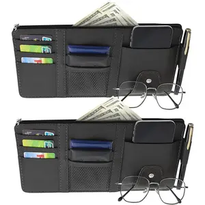 2 Packs Car Sun Visor Pocket Organizer For Car Truck, Car Visor Storage Pouch With Big Zipper Pocket, Card Sleeve Pocket Organizer, Driving License, Insurance, Sunglasses, Pen, Key, Phone, Lipstick