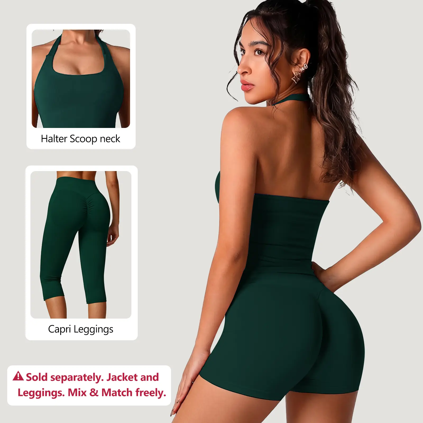 Jetjoy Longline Strappy Top Workout Tank Tops for Women, Seamless Scrunch Leggings, Gym Capri Leggings, High Waist 4.5" Biker Yoga Shorts, athleisure Fitness & Casual Wear Yoga Outfits Gym Tracksuit