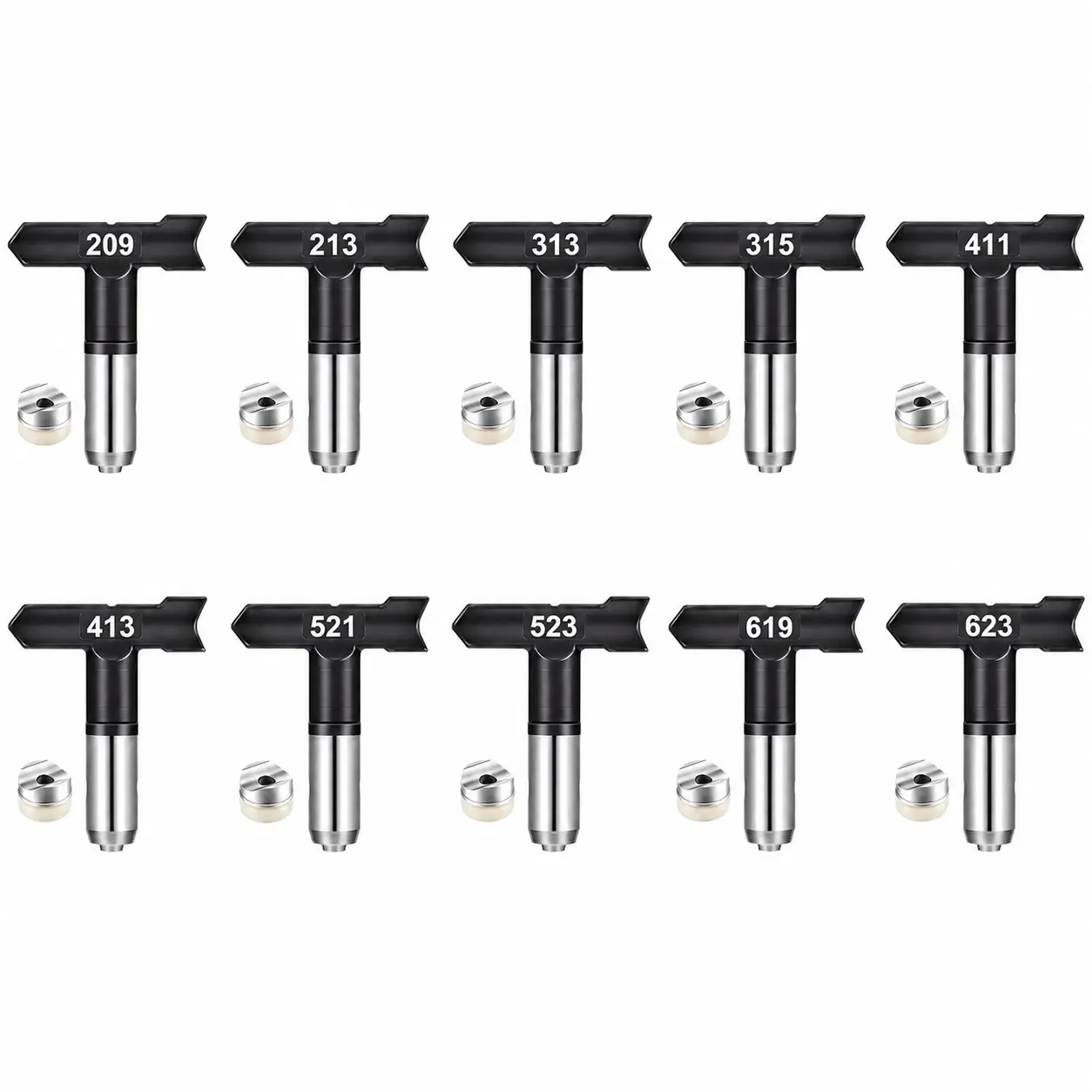 10 Pcs Airless Sprayer Nozzle Tips for Painting, Reversible Tungsten Carbide Spray Tips 209-623, Ideal for Airless Paint Sprayer, Walls, Fences, Decks, Cabinets, 4"-14" Spray