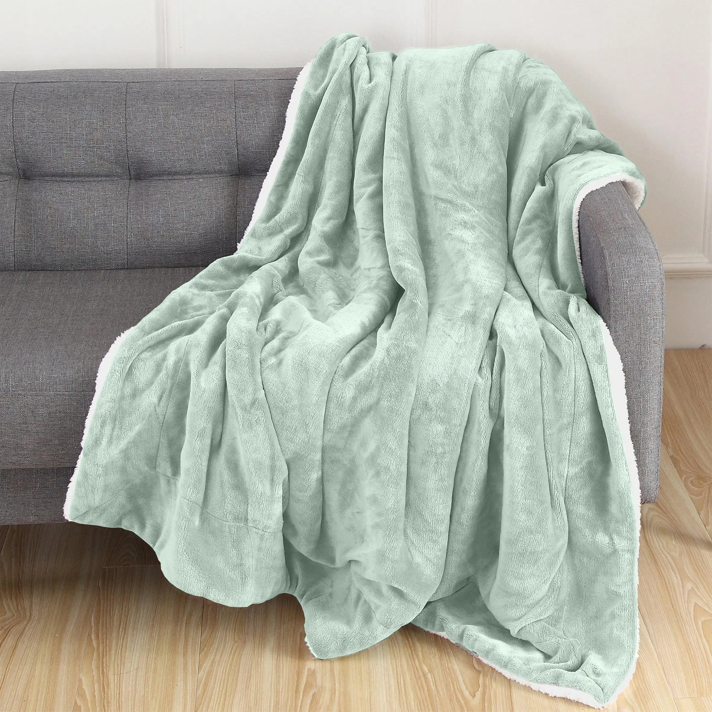 Elegant Comfort Reversible Sherpa Throw Blanket - Soft Fluffy Sherpa Back, Warm and Cozy, Perfect for Sofa, Bed and Couch