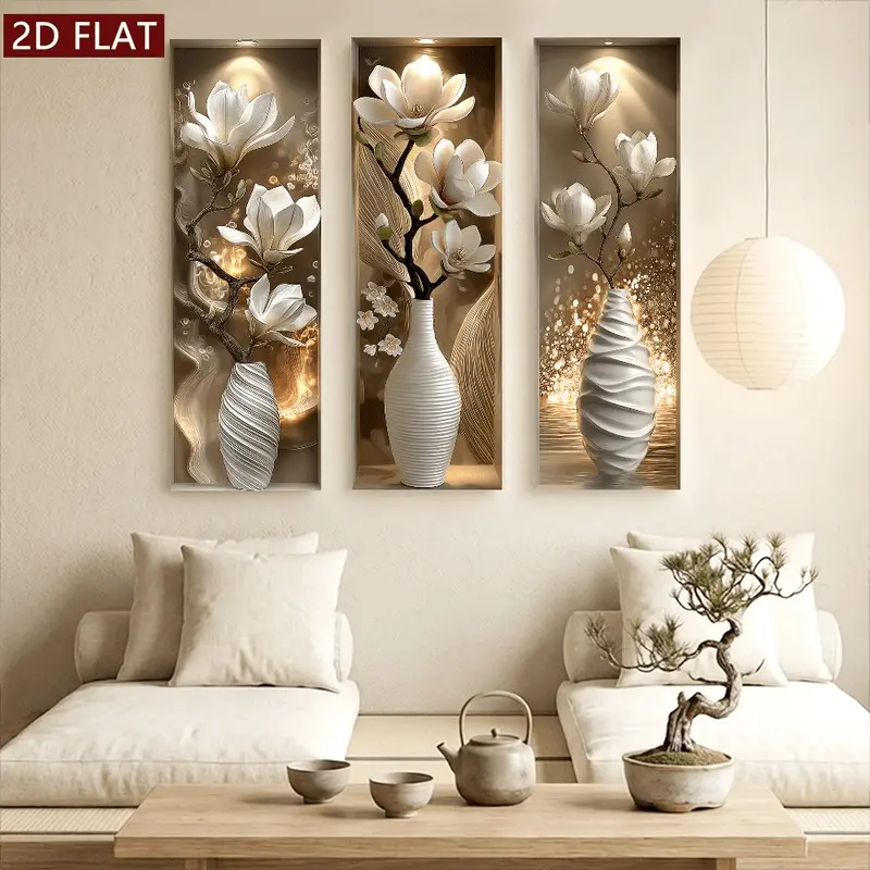 3pcs Realistic Magnolia Flower Wall Stickers, Floral Wall Decals, Wall Decals Peel and Stick, Wall Art Stickers, Modern Style Waterproof Self-Adhesive Decorative Wallpaper, Easy Peel & Stick for Living Room Bedroom