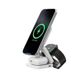 KUXIU X55 Foldable 3 in 1 Charging Station for Apple Devices, 15W Fast Magnetic Wireless Charger, Magent Travel Charger Stand for iPhone 16 15 14 13 12 Series, 5W for Apple Watch (Power Adapter not included)