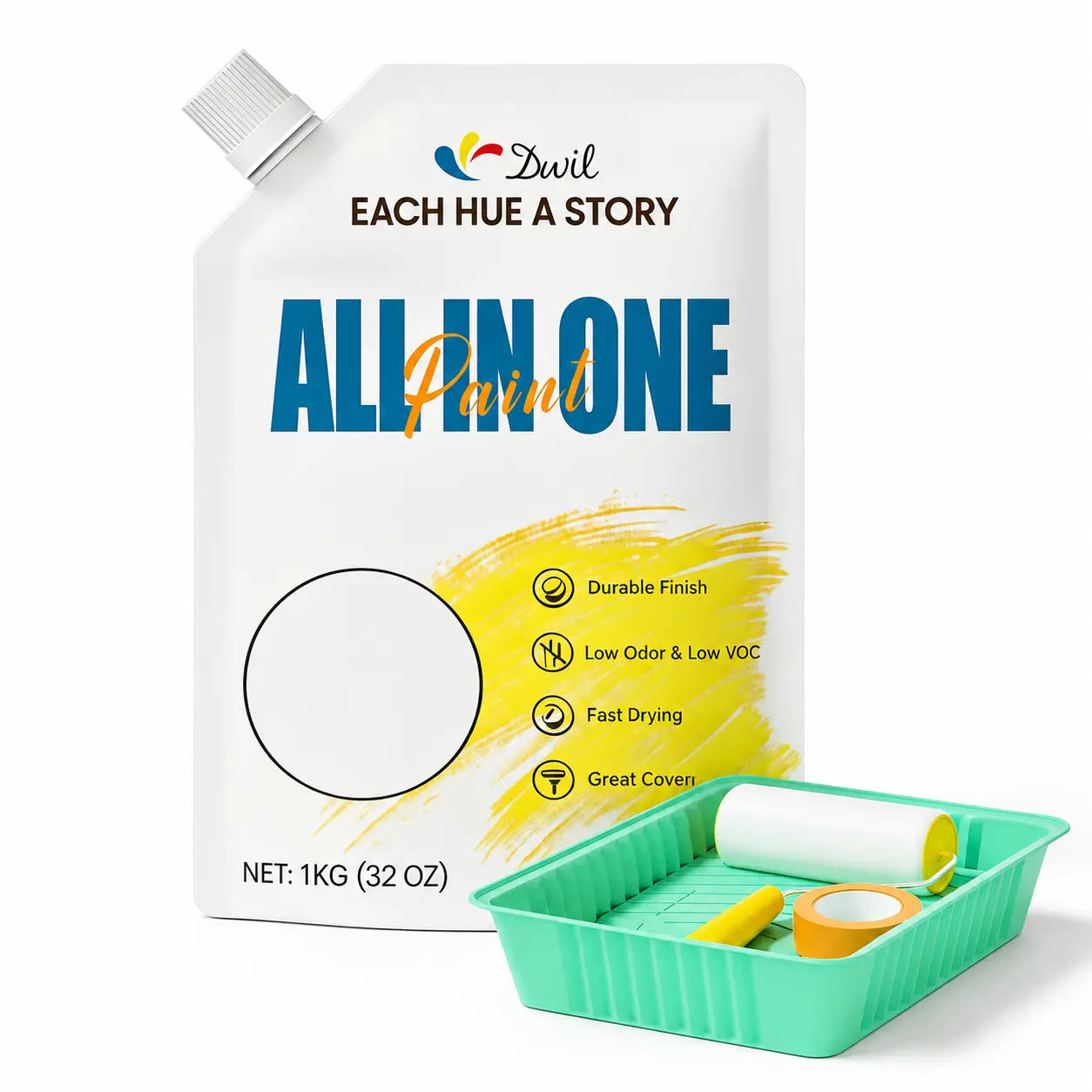 All-in-One Paint Kit, 32 oz Furniture & Cabinet Paint with Tray, Roller and Application Tools, Low Odor Fast Drying Paint for Wood, Metal, Interior Walls, Doors and Shelves