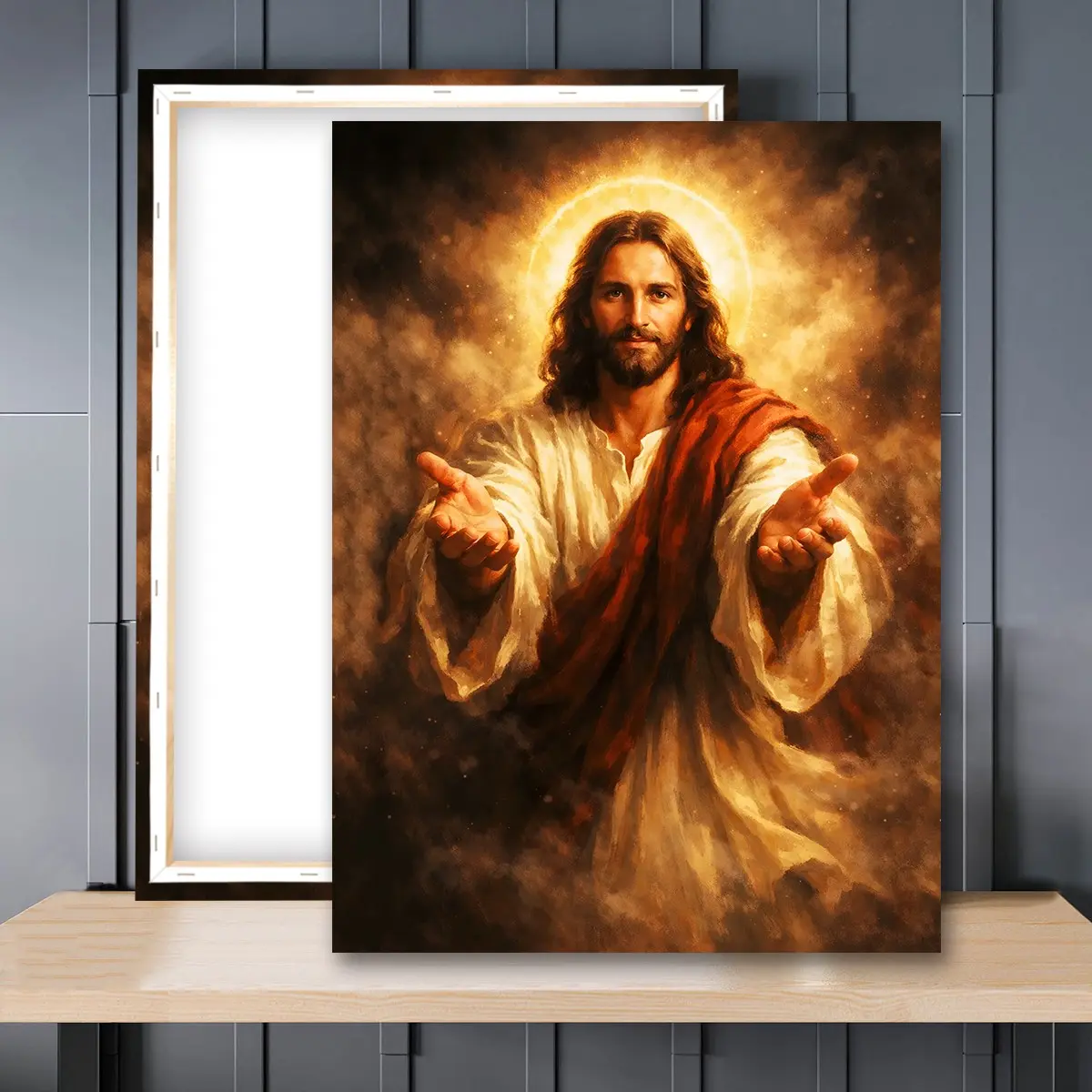 1pc Wooden Framed, Portrait of Jesus Artwork, Christian Wall Art Canvas Poster, Religious Home Decor, Church Wall Decor, Faith Based Jesus Print Wall Painting, Easter Prayer Wall Picture, Perfect Gift Idea, Decoration