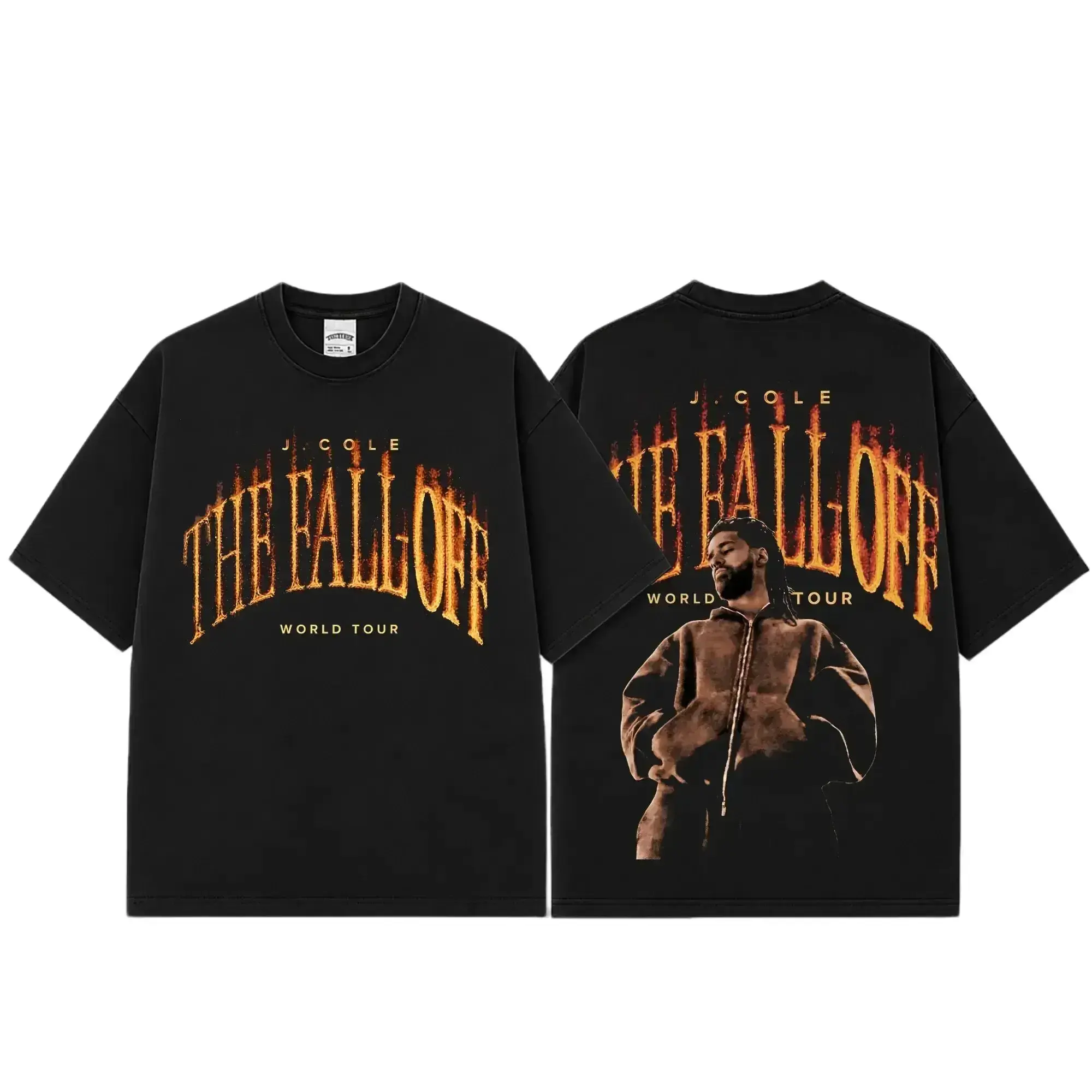 [FREE SHIP] J. Cole The Fall Off World Tour Graphic Premium Cotton T-Shirt, Dreamville Rap Music Fan Tee, Flame Vintage Hip-Hop Concert Shirt, Album Tour Merch Streetwear Tee, Oversized Black Graphic Outfit