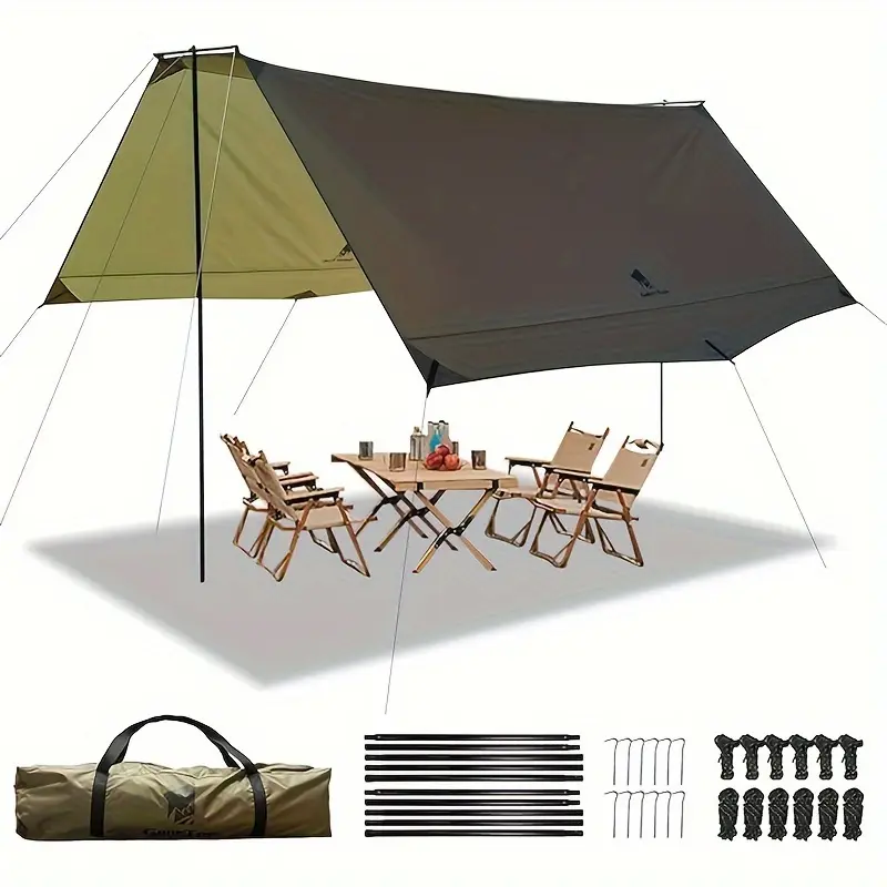 GEERTOP Camping Tarp With Poles, Waterproof Tent Tarp Canopy Survival Tarp Shelter Rain Fly For Camping, Picnic, Beach, Festival, Outdoor Activities, Extra Large