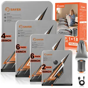 Saker Vacuum Seal Bags for Clothing with Rechargeable Pump, Portable Compression Bags for Travel & Home Storage, Heavy Duty Space Saver for Blankets, Comforters, Luggage Organizer