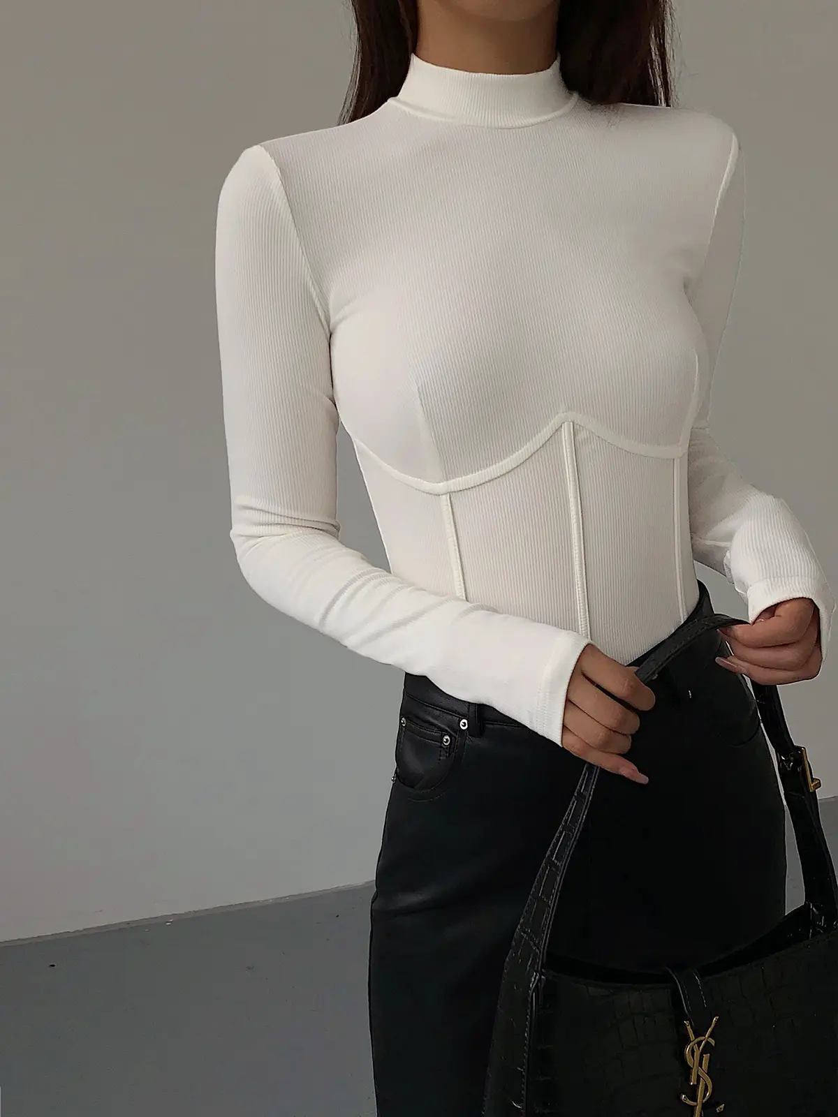 Women's Mock Neck Piping Slim T-Shirt, Women's Casual Top for Daily Wear