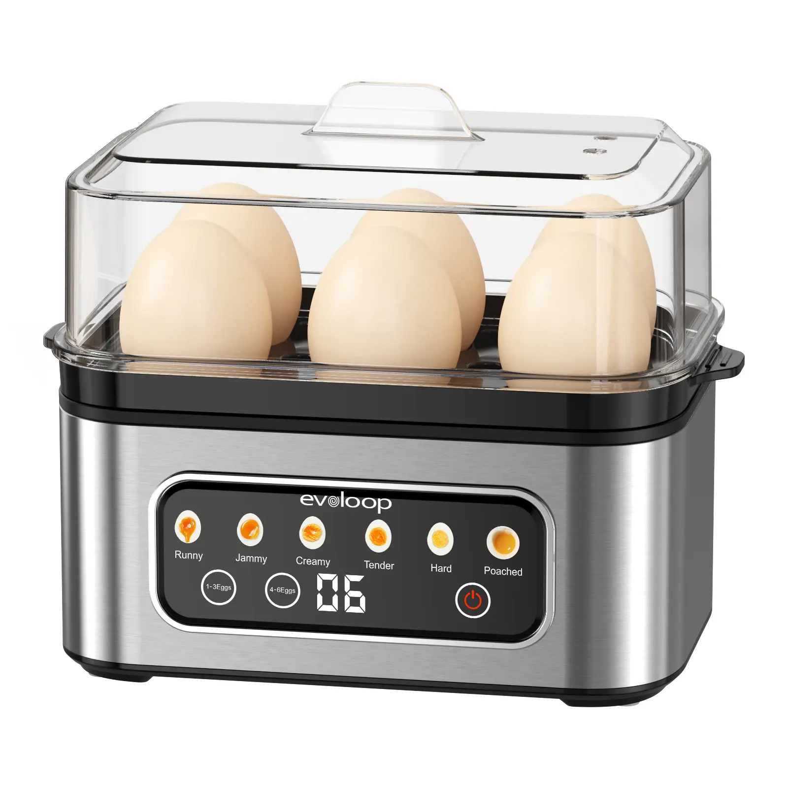 EVOLOOP Precision Egg Boiler - Faster Than Stovetop, 6-14 Minute Cooking Times for Runny to Hard Eggs, Consistent Results (Household Kitchen Specialty Appliance)