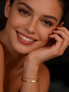 18K Gold Plated Herringbone Bracelet Set, 2Pcs Stackable Thin Thick Stainless Steel Gold Bracelets for Women, Non Tarnish Hypoallergenic Waterproof Everyday Wear Jewelry for Gift