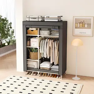 Portable Closet Wardrobe, 66.7-Inch Clothes Organizer with 1 Hanging Rods and 5 Shelves, Non-Woven Fabric Cover, Large Capacity Storage for Bedroom and Living Room