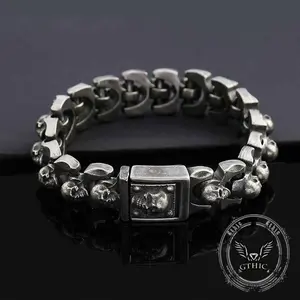 GTHIC Domineering Skull Stainless Steel Punk Bracelet Dark Aesthetic Fashion Accessory for Festivals or Everyday Styling