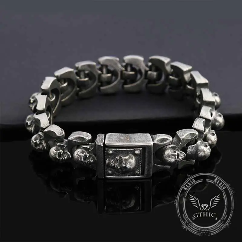 GTHIC Statement Dark Punk Skull Stainless Steel Bracelet, Men/Women’s Domineering Dark Aesthetic Jewelry Accessory for Festivals, Everyday Styling, Dominant Accessories