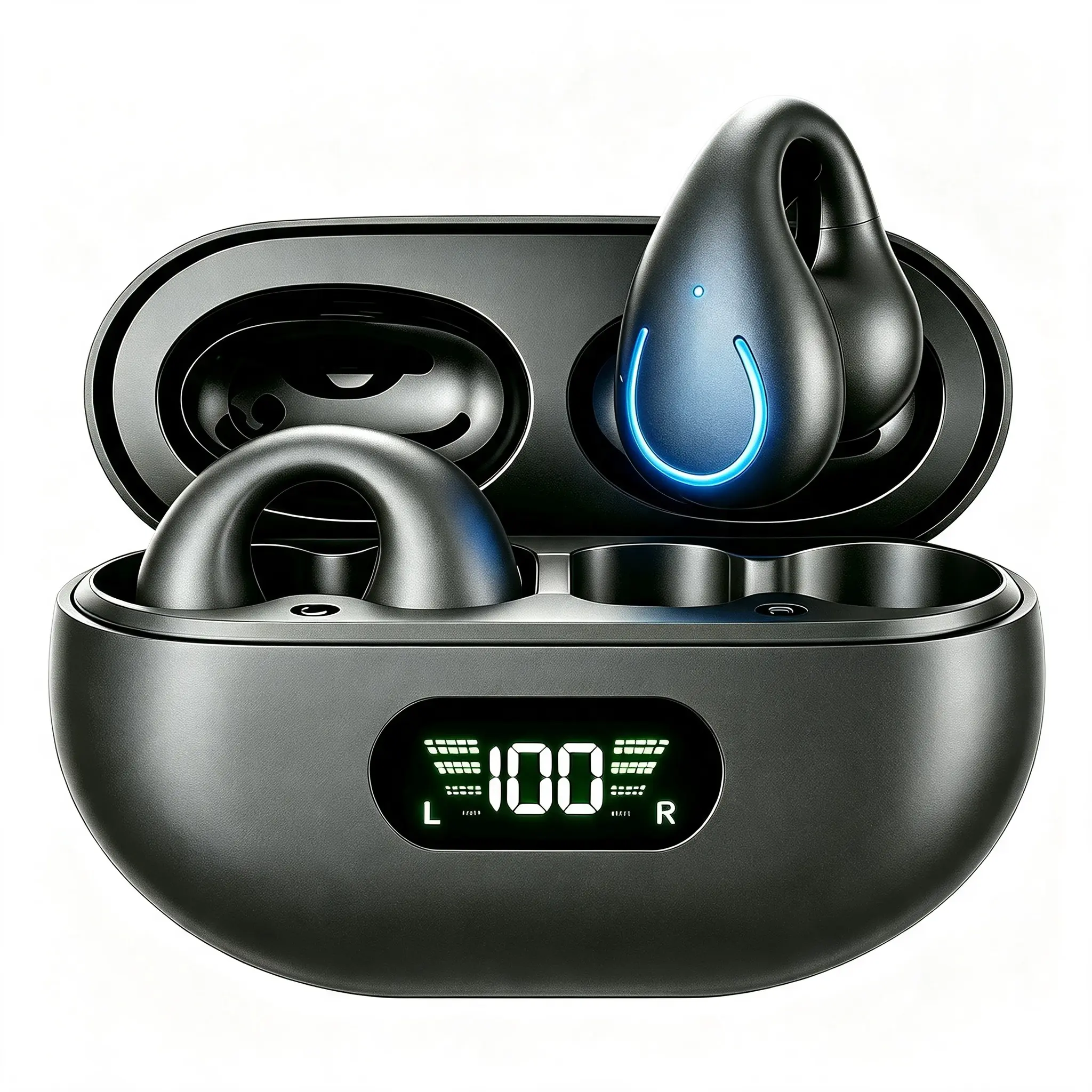 Wireless Clip-on Open-Ear Earbuds, lightweight in-ear design, Digital Power Display, Bluetooth 6.1, long wear, Zero-Pressure Ultra-Light Earbuds, HiFi Stereo Sound Audio Headphones, Ideal for Sports, Commute & Daily Use