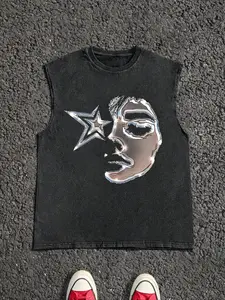 Unisex's Face Print Vest, Street Fashion Casual Comfy Sleeveless Top for Daily Outdoor Wear, Unisex Top for Summer, Sleeveless Tank Top