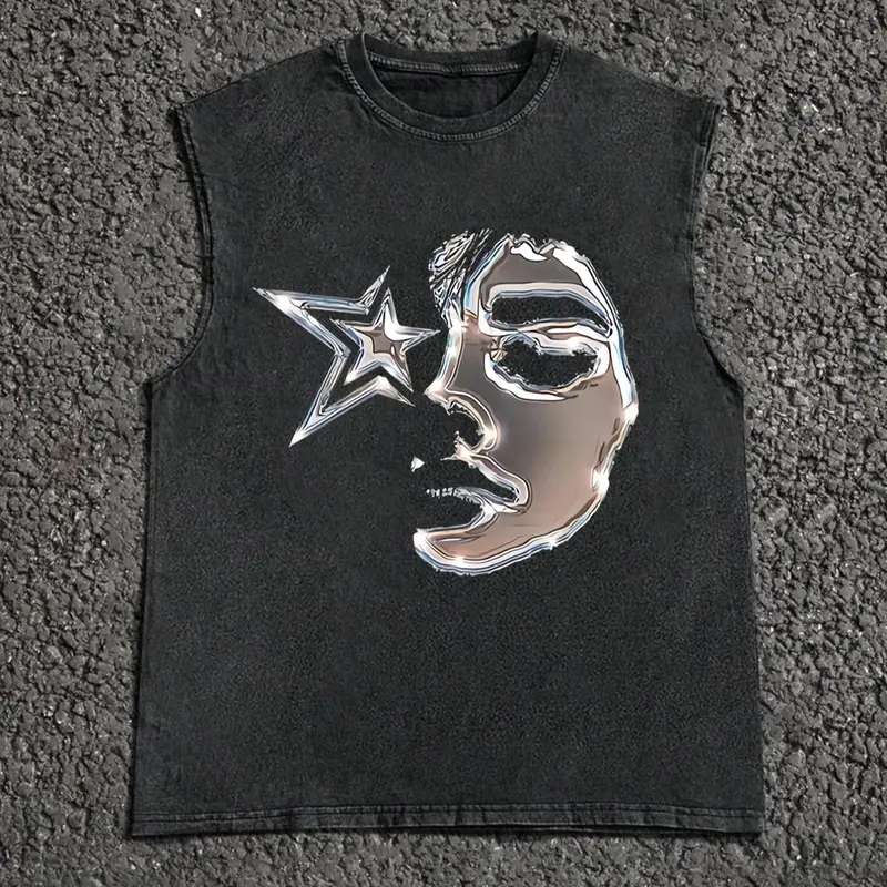 Unisex's Face Print Vest, Cotton Tank Tops, Street Fashion Casual Comfy Sleeveless Top for Daily Outdoor Wear, Unisex Top for Summer