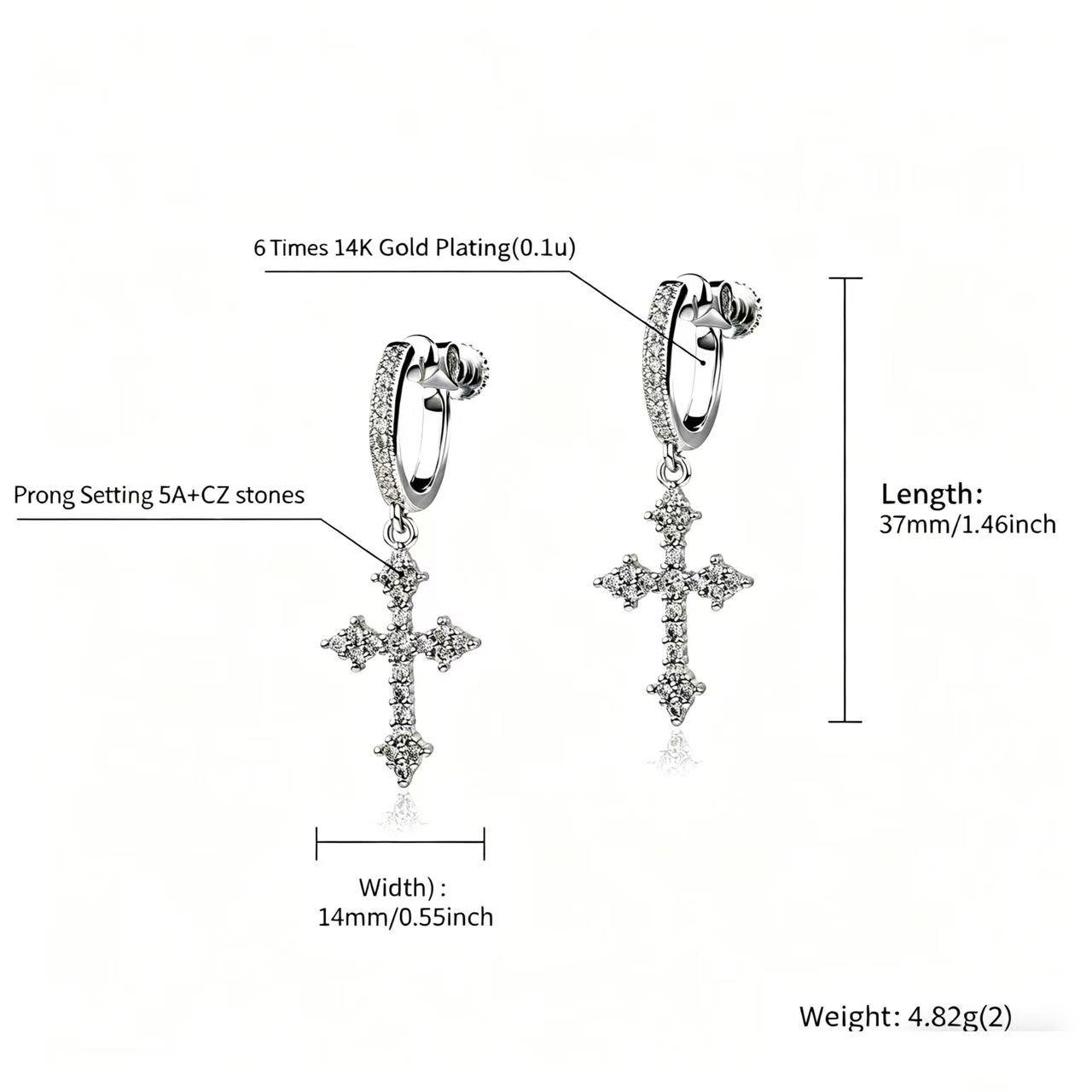 YEAHLOVE Vintage-Inspired Sparkling Cross Drop Hoop Earrings | Lucky Talisman for Everyday Wear, Gifting & Abundant Good Fortune