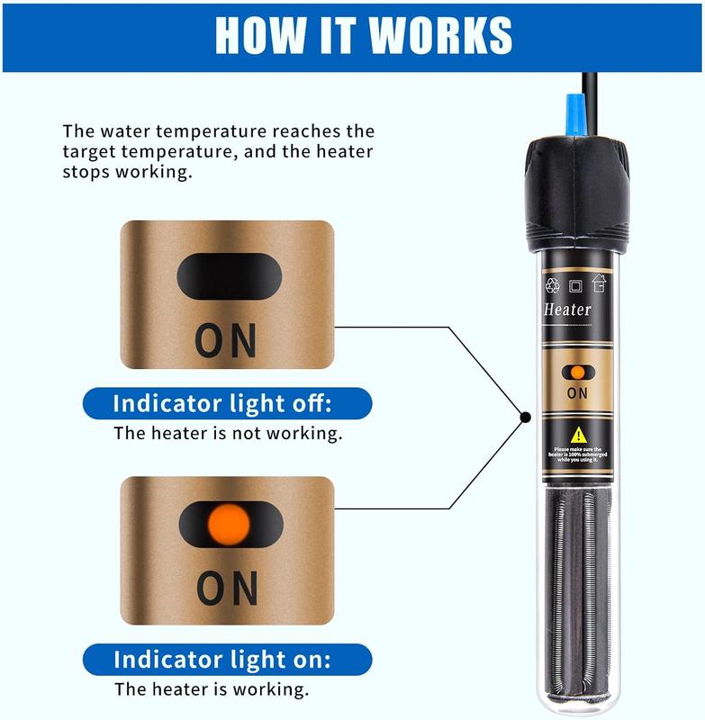 FREESEA 50 Watt Aquarium Submersible Betta Heater with Aquarium Submersible Thermometer Marine Aquarium Heater with LED Controller Submersible Quartz Submersible Aquarium Super Mini Adjustable Aquarium Adjustable USB Stainless Steel