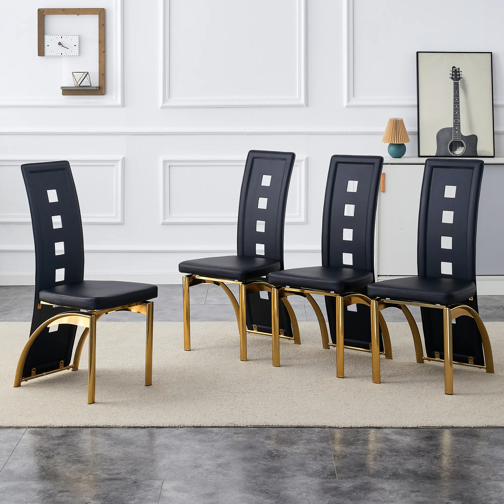 MUUOKY Dining Chairs Set of 4, Upholstered PU Leather Dining Chairs with Gold Metal Legs, High Back Armless Chairs for Kitchen, Restaurant & Office-weekly picks