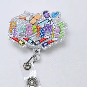 Phlebotomist Glitter Acrylic Retractable Badge ID Reel Belt or Alligator Clip--=%2=- healthcare=%2=----=%2=- worker=%2=-- healthcare worker identification supply hospital worker retractable clip