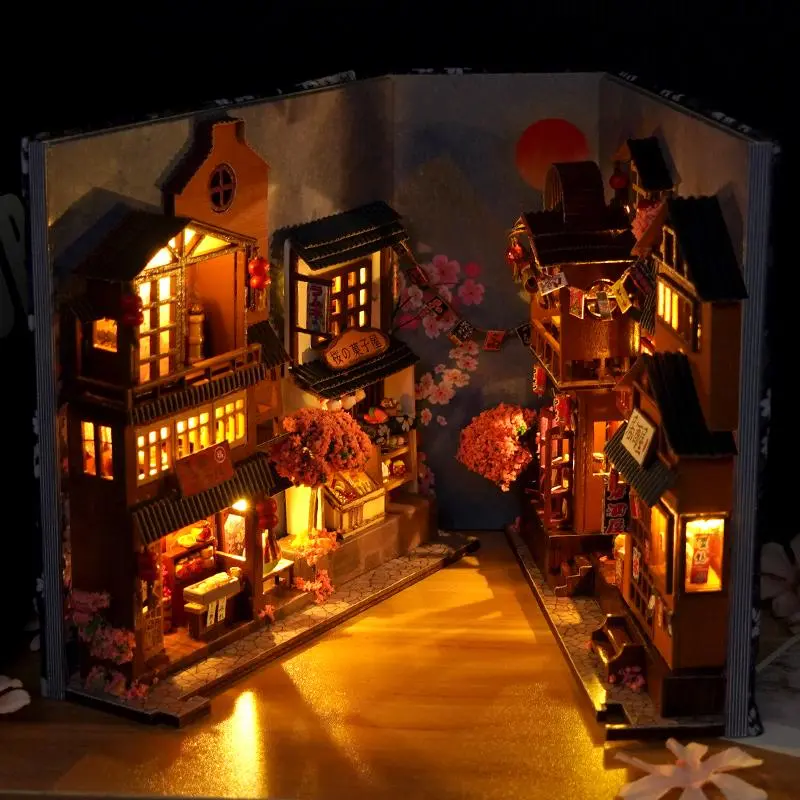 DIY Book Nook Kit, 1 Box 3D Cherry Blossom Street Design DIY Craft, Home Decoration Craft, Perfect Gift for Adults & Teens, DIY Building Model