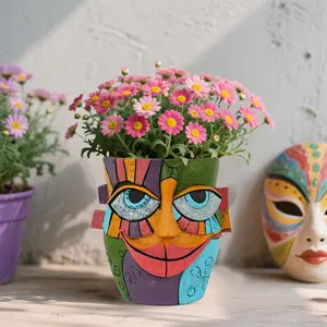 Weather-resistant lightweight resin vase - Picasso-inspired modern abstract art decoration - Plant pot indoor/outdoor with drainage hole - 3D abstract resin vase - Unique decorative item for weddings/offices/coffee shops