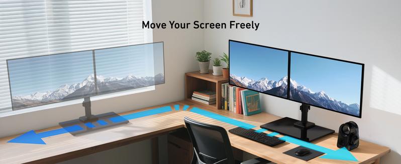 HUANUO Freestanding Dual Monitor Stand, 32 Inch Dual Monitor Mount for 2 Screens, Holds up to 19.8 lbs per Arm, Gaming Monitor Arm Riser with Tempered-Glass Base, Tilt, Swivel, Rotation, Black