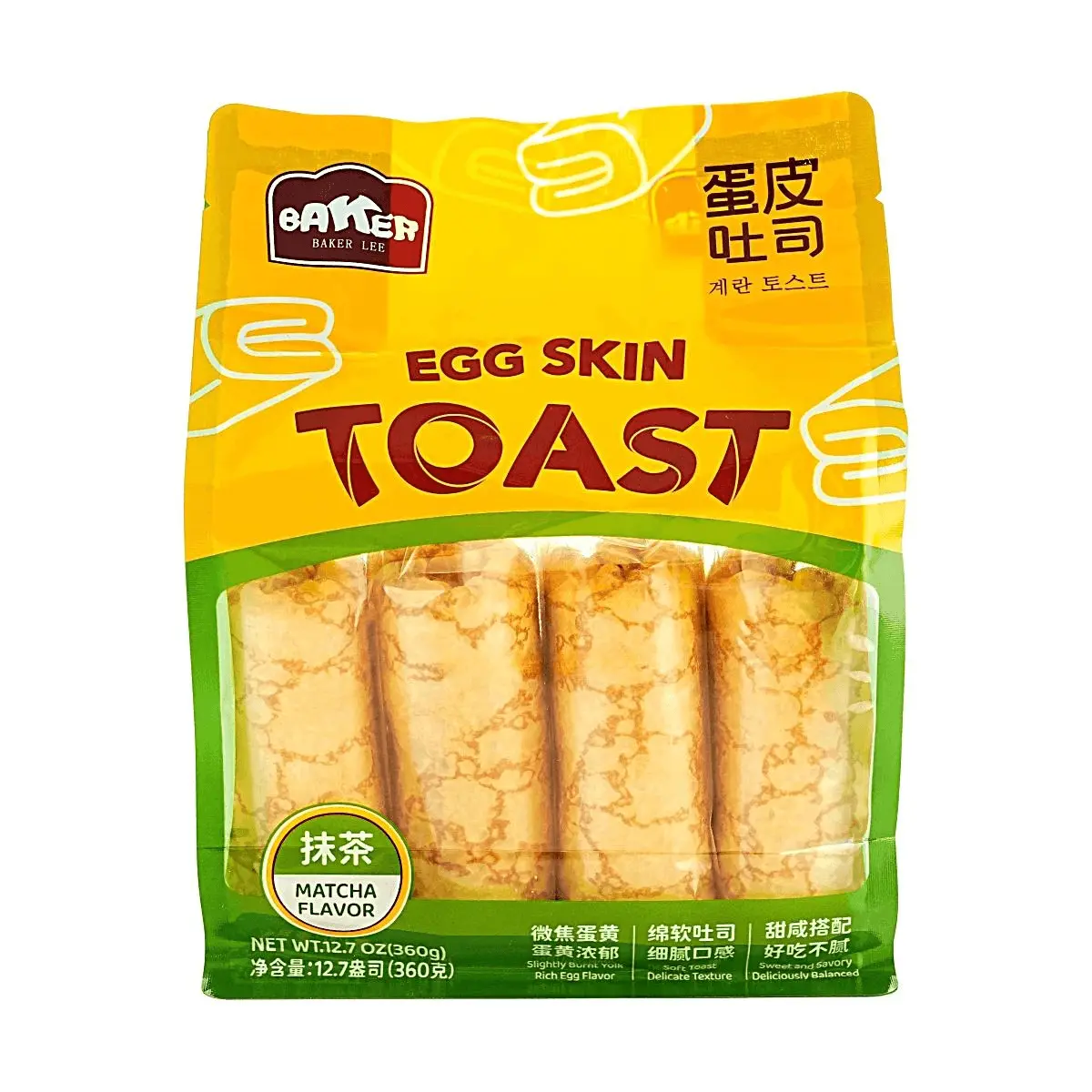 BAKER LEE Matcha Egg Crepe Toast - Crispy Japanese Style Snack, Sweet Green Tea Flavor, Individually Wrapped, Perfect for On-the-Go