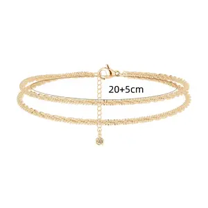 TikTok Viral Sparkly Double Layer Anklet, Silver Plated Crystal Tennis Chain Ankle Bracelet, Waterproof Summer Beach Jewelry, Trendy Foot Accessory for Women Set Couples  Adjustable Rate Heart