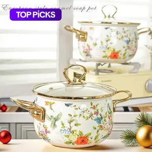 Flower Pattern Stockpot with Lid, 1 Count Double Ear Ceramic Soup Pot Stew Pot with Handle, Large Capacity Cooking Pot for Home Kitchen, Cookware