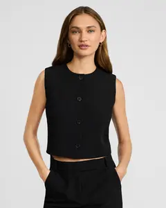 Express Studio Stretch Twill Crew Neck Blazer Vest