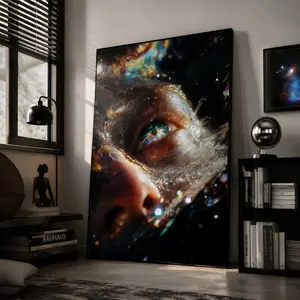 Cosmic Samurai & Angel Canvas Wall Art, Modern Fantasy Space Art Prints, Gothic Celestial Warrior Aesthetic Decor, Surreal Galaxy Mystical Wall Art, Trendy Dark Fantasy Home Decoration for Living Room Bedroom Office Apartment