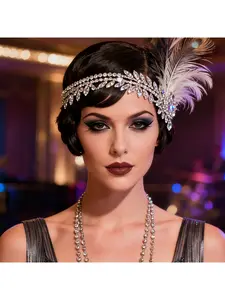New Feather Hair Chain Gatsby Bachelor Party Rhinestone Hair Accessories Retro Style