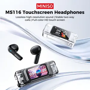 Miniso Ms116 Wireless Bluetooth-compatible 6.0 Touchscreen Earphones, Lipstick Case Design, In-Ear Style, LED Display, Includes Lanyard, Ai Translation Support