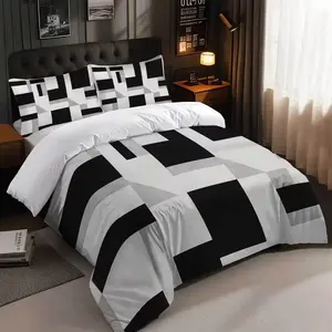 Geometric 3-piece set (1 duvet cover+2 pillowcases, no core) 2D square printed duvet cover set, a soft and comfortable bedding set suitable for all rooms to decorate in all seasons