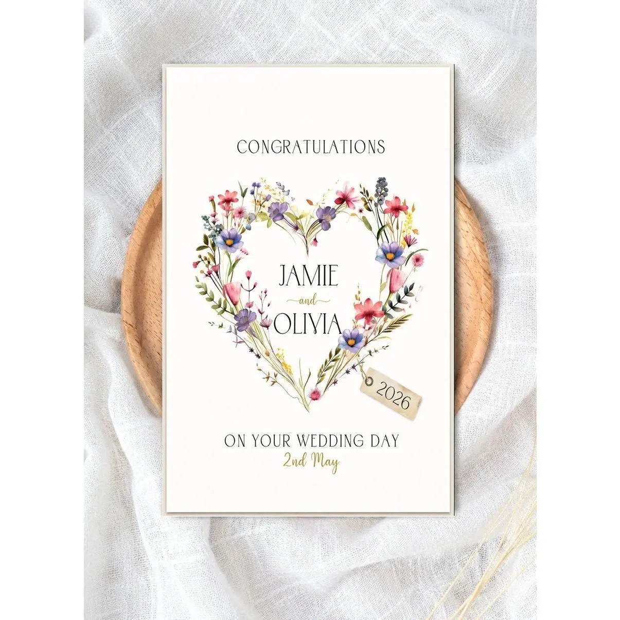 Personalized Wedding Card 5x7, Custom Floral Congratulations Greeting Card for Newlyweds