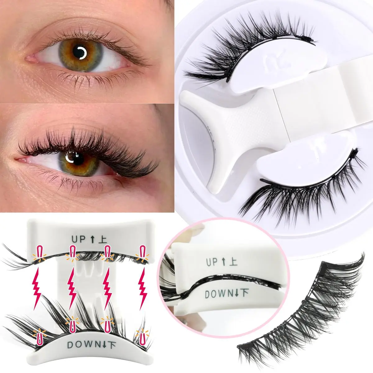 1 Pair Reusable Fox Magnetic Eyelashes Tweezers Set Handmade 3D Mink Natural False Eyelashes Extension and Magnetic Tweezers Set