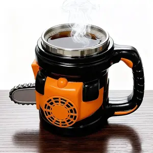 Chain Saw Style Coffee Cup, Creative Decorative Mug, Fashion Desktop Ornament, Unique Men's Gift, Trendy Office Accessory, Large Capacity Handle Water/coffee Cup, Tumbler, Drinkware