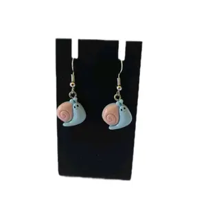 Blue and Pink Snail Earrings - Hook Earrings with Stainless Steel Ear Wires, Resin Charm, 3D Earrings
