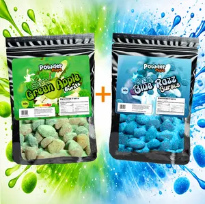 PowderPops Sour Blue Razz 6oz + Sour Green Apple 6oz Duo Pack Gusher Bursts - Viral Candy - Fruit Snack